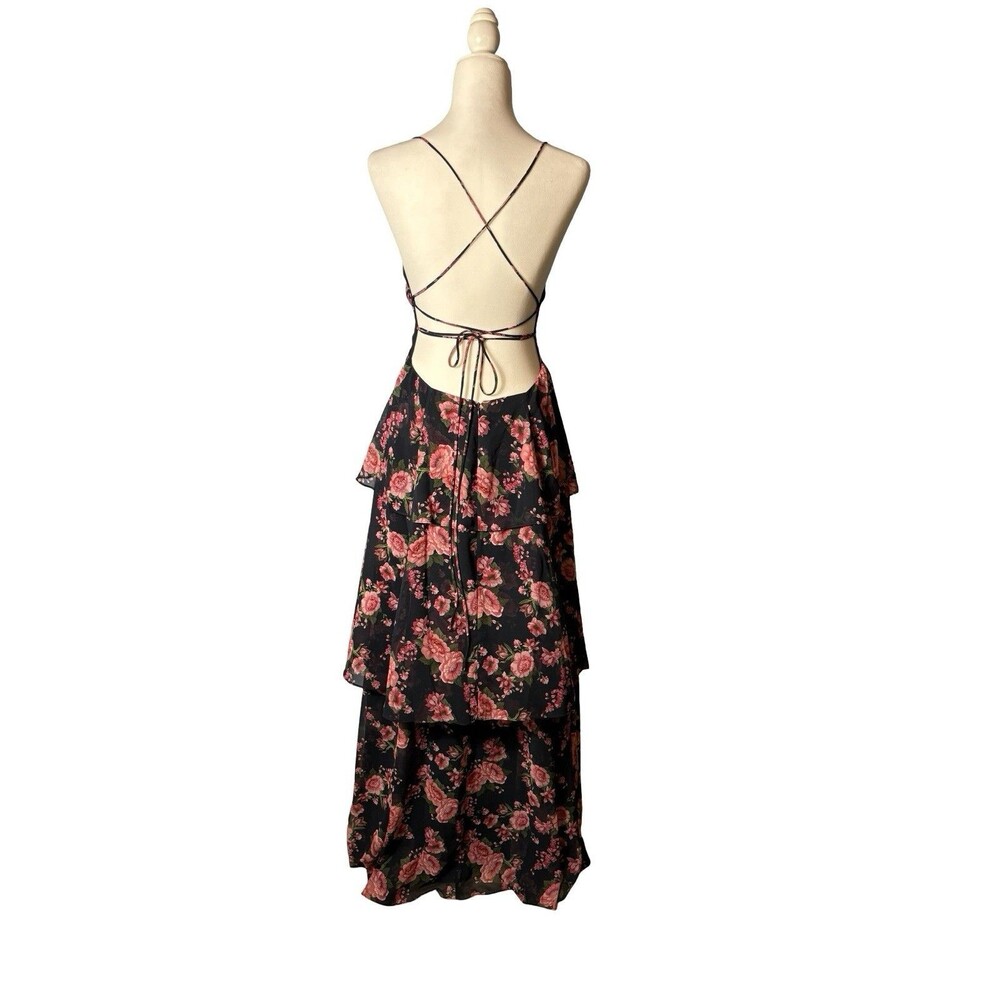 FAME & PARTNERS FLORAL MAXI DRESS OPEN BACK TIERED SKIRT US 6 EUC! - Picture 5 of 9